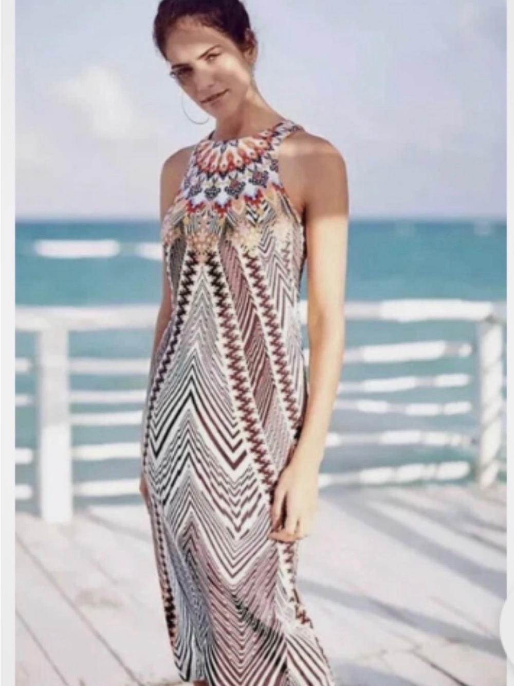 Anthropologie HD in Paris Multicolor Floral Chevron Maxi Dress with Cream Lining